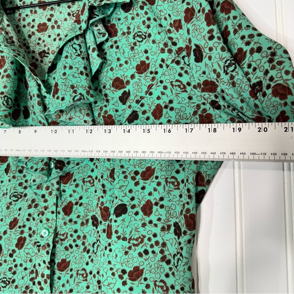 Free People Floral Ruffle Blouse M Pistachio Green Cottage Coquette Victorian - Picture 4 of 11